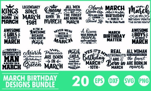 March Birthday SVG Designs Bundle